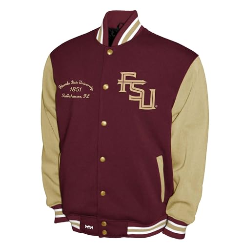 2Bhip NCAA Florida State Seminoles Varsity Jacket - Men's Red/Gold Fleece Snap-up Letterman Jackets - Everyday Outwear