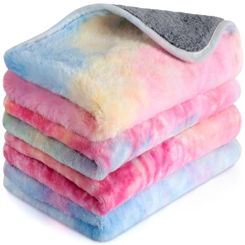 Image of Reginary 4 Pcs Waterproof Guinea Pig Blankets Washable Small Animal Fleece Bedding Absorbent Guinea Pig Cage Liners Reusable Pet Pee Pad Sleep Mat for Hamster Ferret (Tie Dye Pattern,12 x 12 Inch)