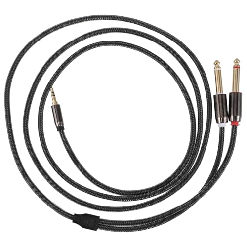 Black 6.35mm Audio Cable for Computer Mixers, 3.5mm to Dual 1.8m