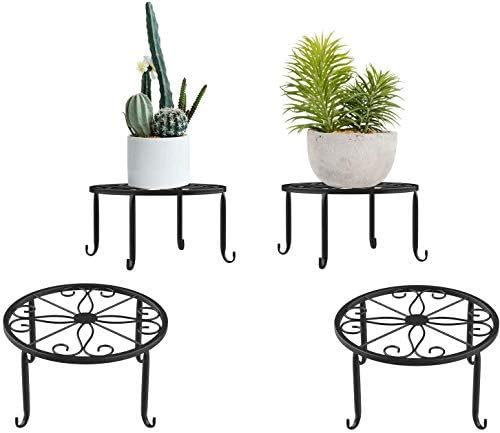 LYTIVAGEN 2 PCS Metal Plant Stand Round Wrought Iron Flowerpot Holder Home Potted Plant Stand Rustproof Garden Pot Holder Flower Pot Rack for Home Balcony Decor (Black)
