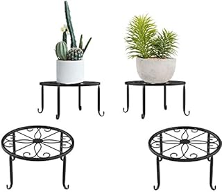 LYTIVAGEN 2 PCS Metal Plant Stand Round Wrought Iron Flowerpot Holder Home Potted Plant Stand Rustproof Garden Pot Holder Flower Pot Rack for Home Balcony Decor (Black)