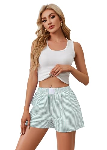 Image of Ythomm Womens Lounge Shorts Y2k Striped Print Elastic Waist Pajama Shorts Cute Boxers Bottoms With Pockets Comfy Sleepwear, X-Large