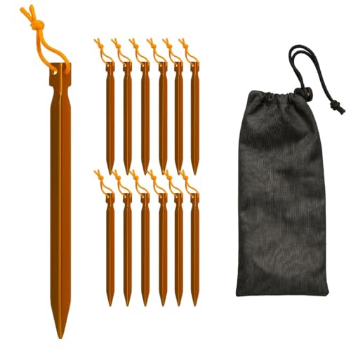 Ferropro Zeltheringe Aluminium 18 cm orange – 12 Stück inkl. Beutel – stabile Heringe für Zelt, Camping, Outdoor, Festival & Trekking – leichte Erdanker & Bodenanker Camping Zubehör