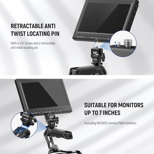 Image of NEEWER CA007+MA006 Top Handle & Monitor Mount Set, Black, Compatible with 5 inch & 7 inch Field Monitor, Camera Cage & Gimbal, 3 /8 inch ARRI Locating + Cold Shoe, 22lb Load Capacity