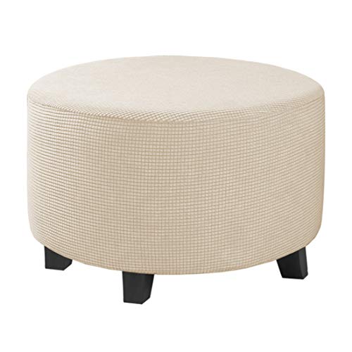 Image of H.VERSAILTEX Ottoman Cover Stretch Ottoman Slipcover Round Ottoman Storage Cover Folding Stool Covers Furniture Protector Cover for Footrest Ottoman Fit Dia 20 inch - 23 inch, Natural