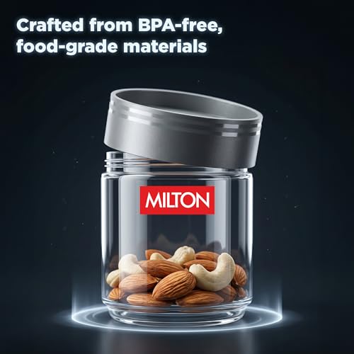 Image of MILTON Stack IT Airtight Kitchen Jars Set of 9 I Food Grade Plastic Kitchen Storage and Containers I Transparent, Stackable & Unbreakable I (5 x 360ml; 2 x 680ml; 2 x 890ml) I Grey