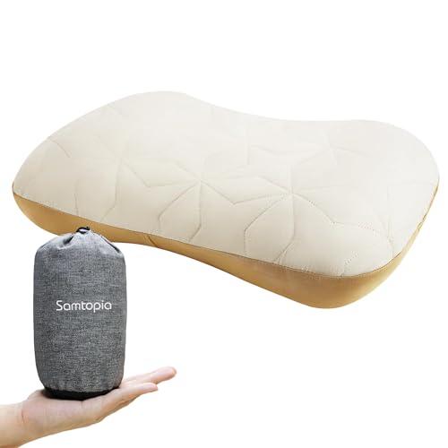samtopia Inflatable Camping Travel Pillow - Lightweight Backpacking & Hiking Pillow with Removable Cover, Regular Size (17.72'x12.99'x4.72')
