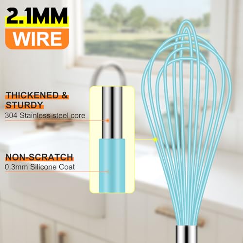 Image of HOTEC 4 Pieces Silicone Whisks Set, Wire Balloon Whisks for cooking Egg Beater, Non-slip Handle Whisk for Non-stick Cookware Perfect for Cooking, Stirring, Beating and Blending,Blue