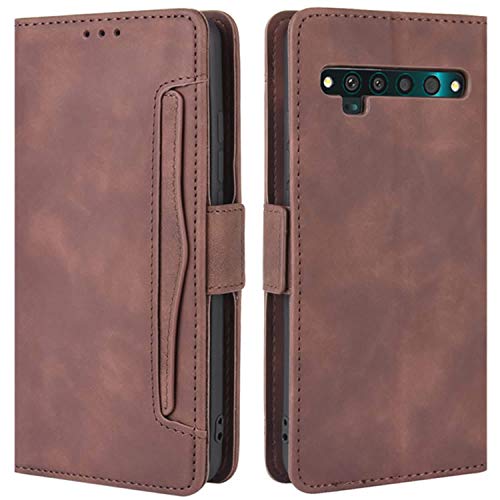 HualuBro Funda para TCL 10 Pro, Funda Libro de Premium PU Cuero con Ranura para Tarjetas y Billetera Flip Cover Magnético Carcasa para TCL 10 Pro Case, Marrón