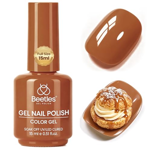 Beetles Brown Gel Nail Polish - Caramel Puff 15ml Warm Nude Brown Nail Color Polish for Fall Manicure, High Gloss Autumn Nail Art Soak Off UV LED Gel for Women, Home DIY & Salon Use