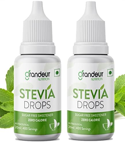 Grandeur Zero Colorie Sugar Free Stevia Drops, No Maltodextrin No Dextrose, For Keto Diet & Weight Watchers, Sugar Substitute - 40ml (800 servings) (Pack of 2)