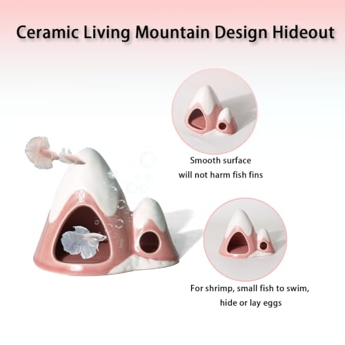 Image of Cute Pink Aquarium Decor Ceramic Mountain Betta Fish Tank Cave