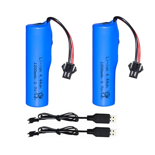 Pinsinholy Lot de 2 batteries Li-ion 3,7 V 1200 mAh avec câble de charge SM-2P pour télécommandes, voitures, camions, batteries compatibles avec MK724A MK734A MK737A MA739A RC Car Monster Truck