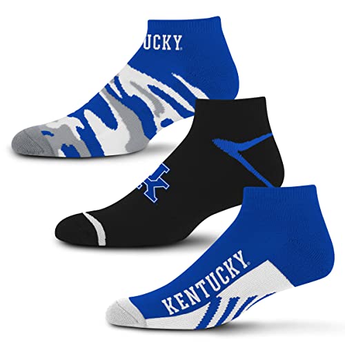 For Bare Feet NCAA Kentucky Wildcats CAMO BOOM 3 Pack Ankle Sock Team Colors Large