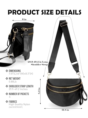 Image of Pure Colour Crossbody Bag Bum Bag for Women,Spacious Purse Fanny Packs Belt Bag,Oversized Bum Bag (Colour Bum Bag-Black)