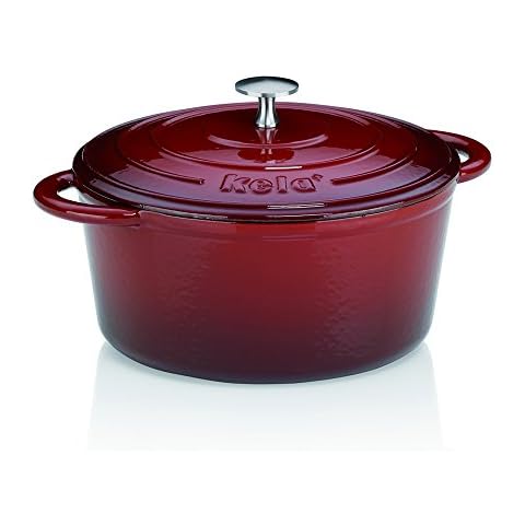kela 11948 Asador con tapa, Hierro fundido, Revestimiento esmaltado, Apto para inducción, 5 L, Rojo Cover