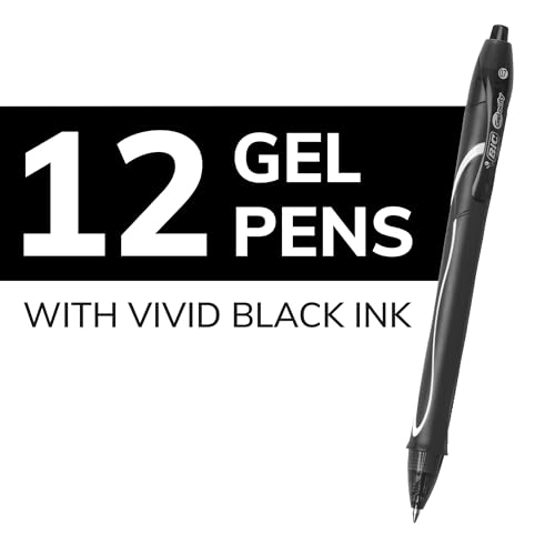 Image of BIC Gel-ocity Quick Dry Retractable Gel Pen, Medium Point (0.7mm), Black, 12-Count | Quick Dry Ink Resists Smearing | Full-Length Comfort Grip | Ideal for Students and Teachers | 12 Pens in Pack