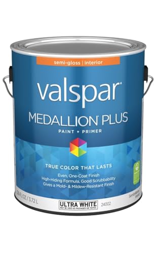 Valspar 24002 Ultra White Base Medallion Plus Interior Paint & Primer, Semi-Gloss, 1 Gallon