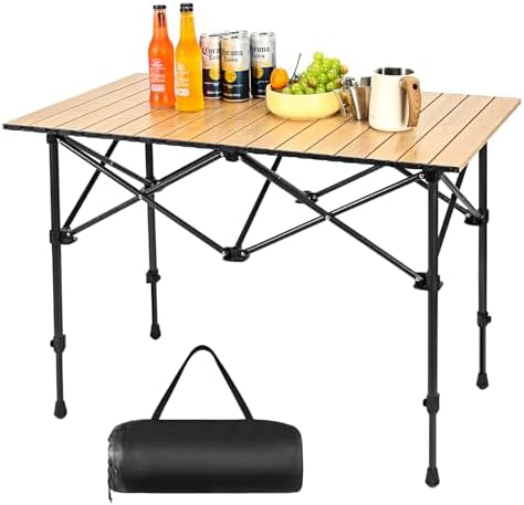 TUTURISLN 48Inch Folding Camping Table, Lightweight Roll-Up Table Aluminum Low Portable Picnic Table With Carrying Bag For Outdoor, Beach, Picnic, Backyards, BBQ And Party (Walnut, 120CM - View #7