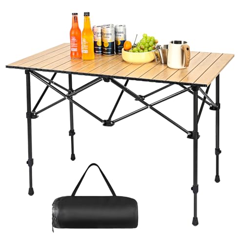 Camping Table Folding Camp Table Roll Up Surface Lightweight, Collapsible Height Adjustable Suitable for Picnic Adults with Carry Bag for Indoor Outdoor BBQ Picnic Gathering Patio