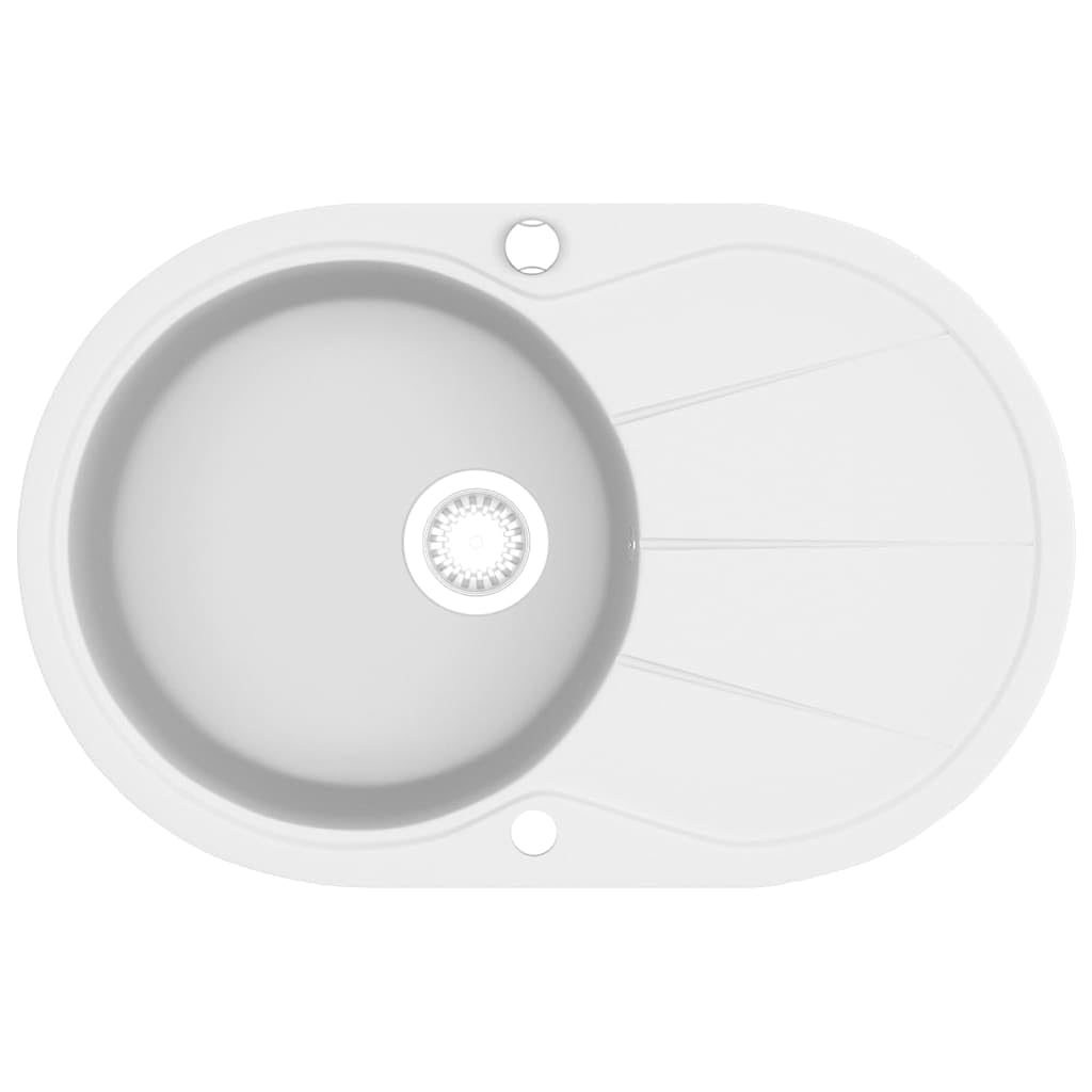 vidaXL Granite Kitchen Sink Single Basin Oval Overmount Utility Reversible Basket Strainer Plumbing Basin Wash Bowl White