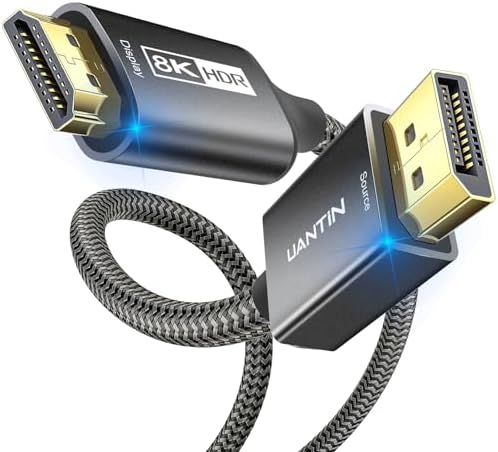 DisplayPort to HDMI 8K Cable | 8K@60 4K@144Hz Active 6FT DP 1.4 to HDMI 2.1 Uni-Directional Braided Cable HDR,HDCP2.3,DSC,32.4Gbps Display Port Compatible for HP,Lenovo,Dell,AMD,NVIDIA