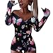 Briskorry Einteiler Strampelanzug Damen Kurz Sexy Jumpsuit Kuschelig Schmetterling Print/Einfarbig Schlafanzug Bodycon Overall Pyjama V-Ausschnitt Langarm Frauen Body Bodysuit