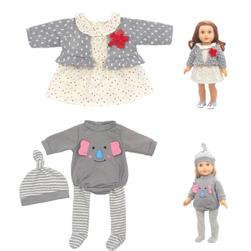 Neuytiky Vêtements De Poupée,Vêtement pour Poupées 35-43 cm, Lot de 2 Tenues Mignonnes avec Chapeau pour Poupées,Cadeaux pour Filles, Enfants(poupée Non Incluse)