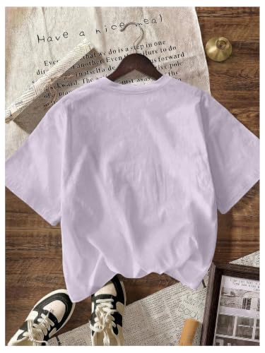 Image of RoseSeek Women's Cute Embroidered Tops Crew Neck Short Sleeve T Shirts Casual Going Out Tops Mauve Purple X-Large