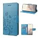 Pixel Case, Mavis's Diary Google Pixel Protective Case Embossed Butterflies Floral Wallet Flip Folio Stand Case Premuim PU Leather with Shockproof TPU Inner Bumper Card Slots Wrist Strap - Blue