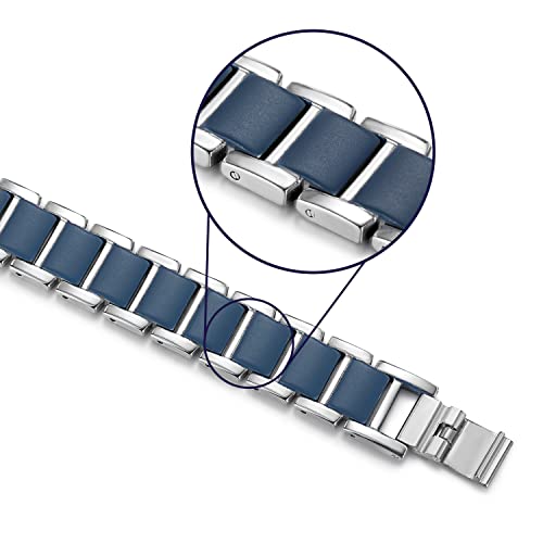 Rainso Mens Women Titanium Steel Magnetic Therapy Heath Care Bracelet Pain Relief For Arthritis Lacquer Design Couple Bracelet Adjustable With Gift Box (Lacquer Blue L) #TOP3