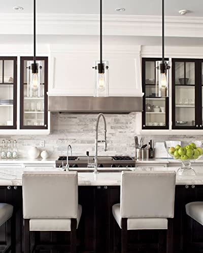 Eapudun Industrial Pendant Light Fixtures,Clear Glass Shade Pendant Lighting,Vintage Hanging Lighting Fixture For Kitchen Island,Dining Room,Corridor Bedroom E26 Base Ul Listed, Pda1353-Mbk #TOP2
