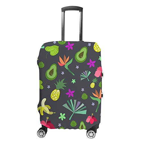 Housse de valise bleu foncé flore tropicale élastique pour protéger vos bagages en voyage