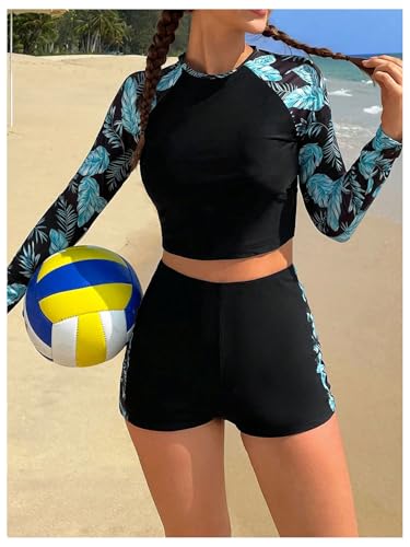 GORGLITTER Girl's Two Piece Swimsuits Boho Print Tankini Set Long Sleeve Crop Top and Boyshorts Bathing Suits4