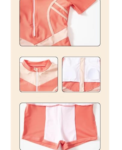 JadeRich Teen Girls One Piece Sporty Swim Dress Short Sleeve Zipper Front Rash Guard Skirted Swimsuit with Built-in Shorts3