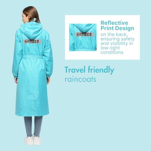 Image of Citizen Polyester Reversible Casual Style Raincoat For Women With Inbuilt Hood,Waist Belt & Matching Carry Pouch|Stylish Polka Dot Design|Durable & Lightweight Rainsuit With High Tearing Strength