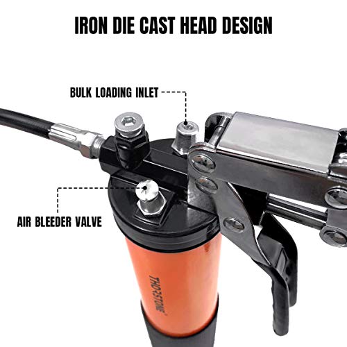 Thorstone Grease Gun Kit-8000 PSI,Pistol Grip Design | Made of Steel Barrel | with Accessories Including 18 Inch Spring Flex Hose, Working Coupler, Extension Rigid Pipe & Sharp Type Nozzle,Orange - Thumbnail 2
