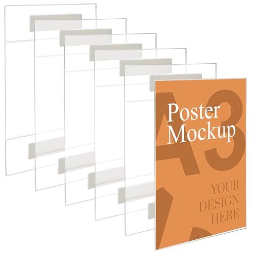 Kurtzy Expositor A3 Adhesivo de Pared Soporte para Poster (Pack de 6)- Soporte Cartel Resistente a Quebrarse y Arañazos - Marco Acrílico Transparente – Oficina, Tienda, Restaurante – Sin Taladrar