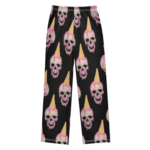 Pajama Pants Lounge Sleep PJ Bottoms Sleepwear Elastic Waist Drawstring S Ice Cream Skull2
