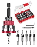 9 PCS Countersink Drill Bits Set, 5PCS Two-Flute TCT Alloy Tapered Drill Bits and Adjustable Depth Stop...