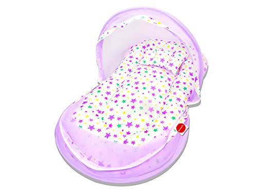 Image of VParents Joy Purple Cotton Combo: Nursing Support, Mosquito Net Attached Bed and Carrying Nest