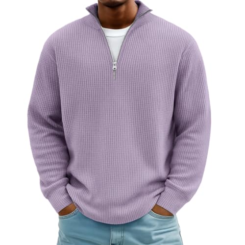 Mokaloha Mens Waffle Stand Shirts, Men's Everyday Waffle Stand Collar Zipper Casual Long Sleeve T-Shirt