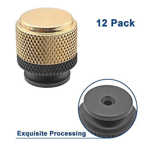 Luomorgo 12 Pcs Knurled Cabinet Knobs, Aluminum Black & Gold Kitchen Drawer Knobs, 1 Inch Round Dresser Knobs Handles, Bathroom Cabinet Door Knobs, Decorative Pull Knobs For Cabinets, Drawers #TOP2