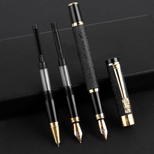Amaxiu Luxury Fountain Pen Set with 3 Different Nibs, Iridium Extra Fine & Fine & Bent Nib Metal Fountain Pen Calligraphy Pen Gift for Business Journal Office Suitable 2.6mm Ink Cartridges(Black)