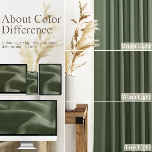 Image of Nanspring Linen Kitchen Curtains 30 Inches Long 2 Panels Olive Green Semi Sheer Short Curtain Back Tab Rod Pocket Solid Privacy Cafe Tier Curtains for Cafe Bathroom Basement 36x30