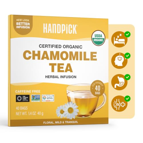 Image of HANDPICK Organic Chamomile Tea (40 Tea Bags) Pure Floral Chamomile Tea