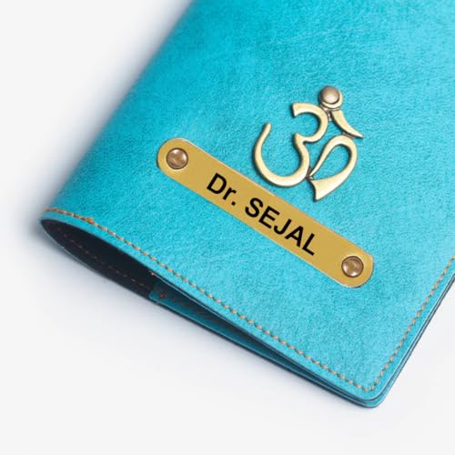 Image of ncgifts Customised Leather Passport Holder: Personalised Name & Charm for Men & Women - Unique Travel Gift, Document Organiser, Boarding Pass Holder, Customised Gifts for Men & Women (Sky Blue)