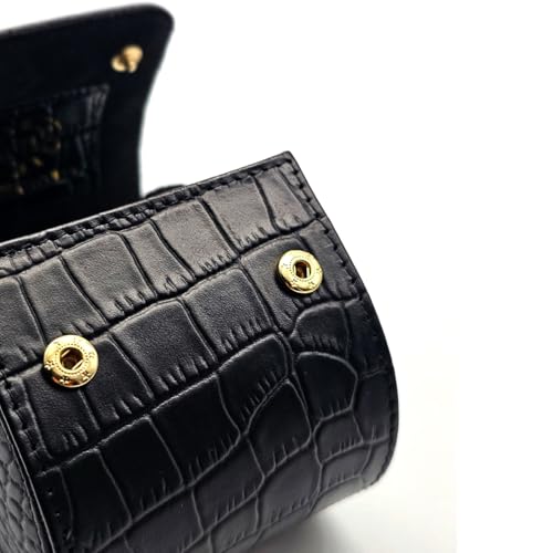 Image of Genuine Napa Leather Watch Roll Travel Case for 3 Watches - Travel Watch Rolls and Leather Watch Display Cases with Velvet Interior - Watch Storage Organizer Men's (Blac - Single)