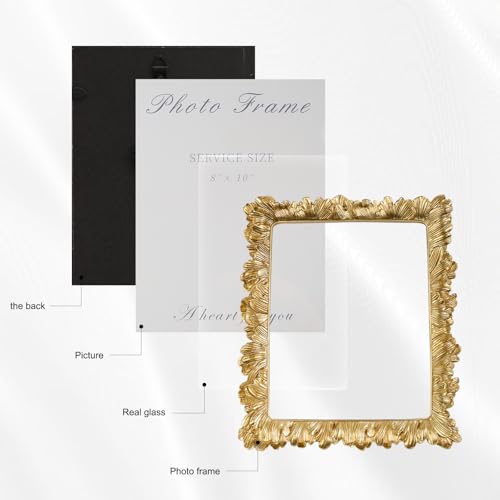 Image of 8x10 Vintage Picture Frames, Gold Picture Frame for Table Top Display and Wall Hanging Home Decor