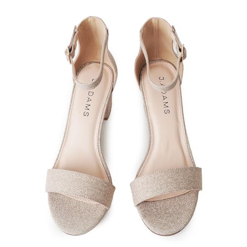 Image of J. Adams Daisy Heeled Sandals - Ankle Strap Low Block, Open Toe Dress Pumps, Chunky Heels - Dressy Shoes for Women - Bridal, Wedding, Summer Sandals